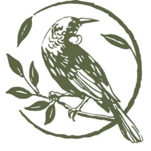 A Tui sitting in a ring of branches, Tinakori Flooring written underneath